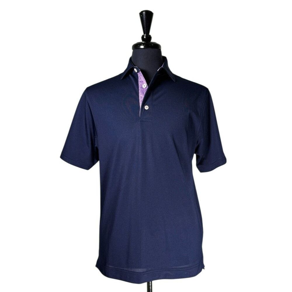 FootJoy Mens Golf Polo Shirt Small Blue Stretch Short Sleeve Purple Paisley Trim